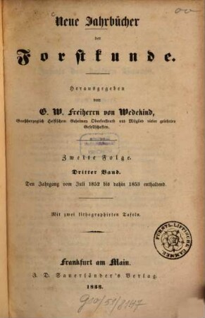 Neue Jahrbücher der Forstkunde. 3. 1853