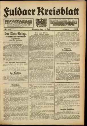 Erste Ausgabe vom Samstag, den 13. Juli 1918.