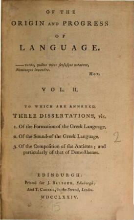 Of the Origin and progress of languages. 2. To which are annexed, 3 dissertations