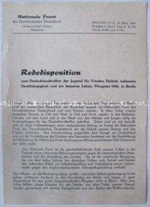Sonderdruck für Propagandisten der Nationalen Front mit einer Rededisposition zum Deutschlandtreffen 1950