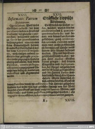 XXVI. Informatio Patrum Jesuitarum - XXVI. Gräffliche Lippische Ablehnung