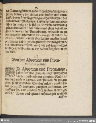 III. Von den Advocaten und Procuratorn in gemein
