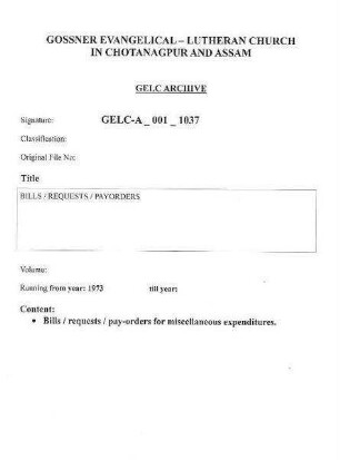 BILLS / REQUESTS / PAY ORDERS