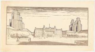 Hochhäuser in der Nähe des Leipziger Platzes, Berlin: Hochhausgruppe, perspektivische Ansicht von der Prinz-Albrecht-Straße aus (von Inv.Nr. 9004)
