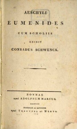 Aeschyli Eumenides : cum scholiis
