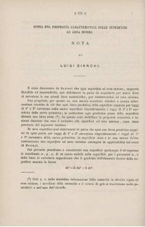 Sopra una proprietà caratteristica delle superficie ad area minima.
