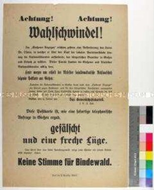 Aufruf der Nationalliberalen Partei zur Stichwahl nach der Reichstagswahl am 12. Januar 1912