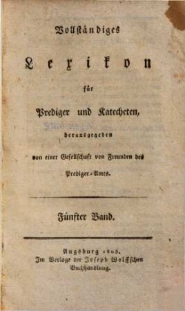 Vollständiges Lexikon für Prediger und Katecheten, 5