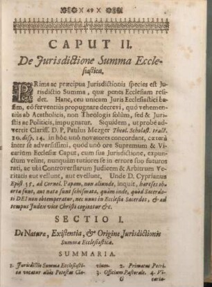 Sectio I. De Natura, Existentia, & Origine Jurisdictionis Summae Ecclesiasticae.
