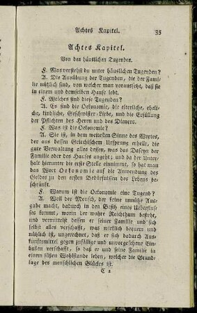 Achtes Kapitel. Von den häuslichen Tugenden.