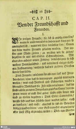 Cap. II. Von der Freundschafft und Freunden