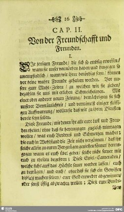 Cap. II. Von der Freundschafft und Freunden