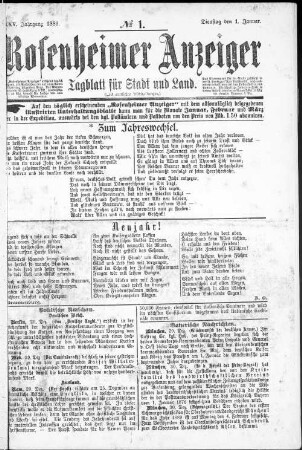 Rosenheimer Anzeiger : Tagblatt für Stadt und Land ; (mit amtlichen Mitteilungen). 1889 = Jg. 35