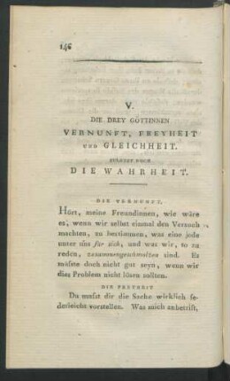 V. Die Drey Göttinnen Vernunft, Freyheit Und Gleichheit. Zuletzt Noch Die Wahrheit.