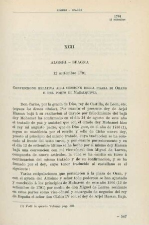 XCII Algeri - Spagna 12 settembre 1791