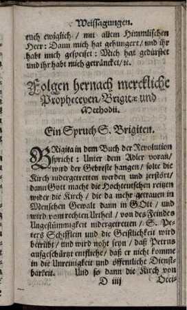 Folgen hernach merckliche Propheceyen/ Brigitae und Methodii