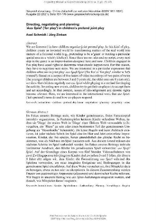 Directing, negotiating and planning: 'Aus Spiel' ('for play') in children's pretend joint play