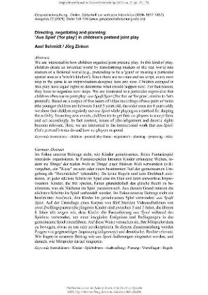 Directing, negotiating and planning:  'Aus Spiel' ('for play') in children's pretend joint play