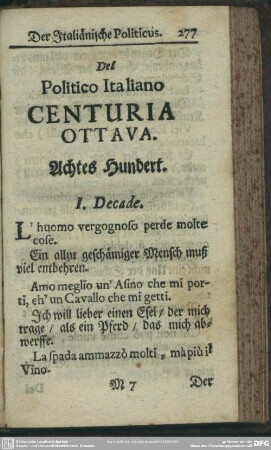 Centuria Ottava. Achtes Hundert