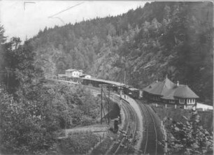 Höckendorf-Edle Krone. Durchbruchstal der Wilden Weißeritz. Eisenbahnlinie der Strecke Freiberg - Dresden mit Bahnhof