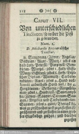 Caput VII. Von unterschiedlichen Tincturen, so wider die Pest zu gebrauchen
