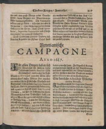 Venetianische Campagne Anno 1687.