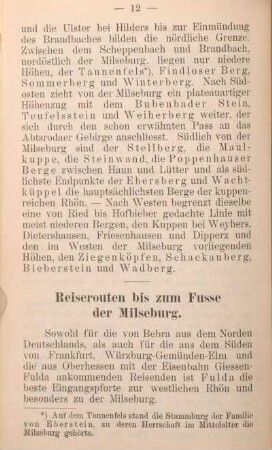 Reiserouten bis zum Fusse der Milseburg.