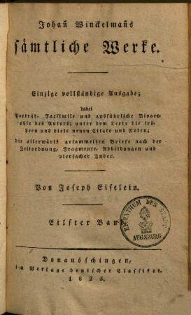 Winckelmann's Werke, 11. Welcher die Briefe Winckelmanns von 1766-1768 und biographische Beiträge enthält
