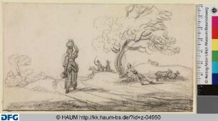 Landschaft mit Wasserträgerin und Ziegenhirte