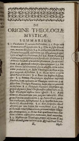 De Origine Theologiæ Mysticæ.
