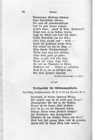 Trostgedicht für Abkommandierte.