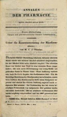 Annalen der Pharmacie. 27, 27. 1838