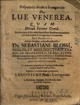 Disputatio Medica Inauguralis De Lue Venerea