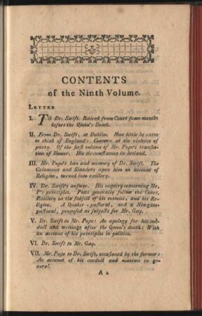 Contents of the Ninth Volume