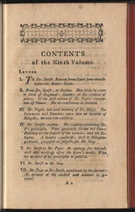 Contents of the Ninth Volume
