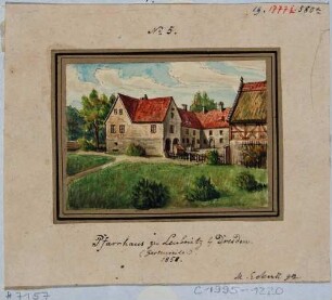 Das Pfarrhaus in Leubnitz (Dresden-Leubnitz-Neuostra), von der Gartenseite aus, Blatt Teil einer Reihe von Eckardt von 1818/1858