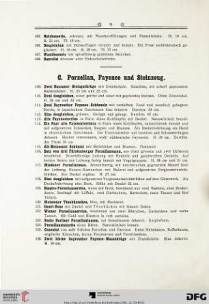 C. Porzellan, Fayence und Steinzeug (Nr. 109-163)