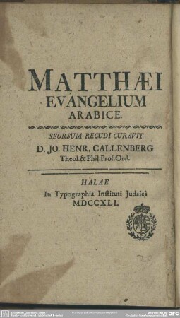 Matthaei Evangelium Arabice