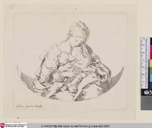 [La Vierge avec l'enfant Jésus; The Madonna Holding the Sleeping Infant Christ in Her Arms; Madonna mit dem Christuskind der untere Bereich gerahmt mit einer Sichel]