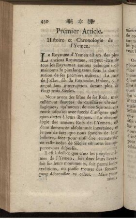 Prémiere Article. Histoire et Chronologie de L'Yemen.