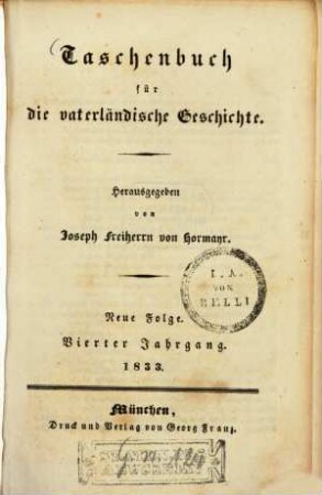 Taschenbuch für die vaterländische Geschichte. 4. 1833