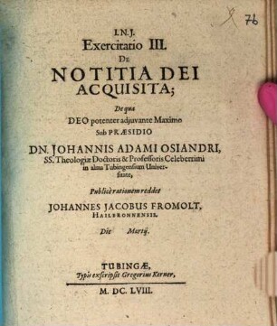 Exercitatio III. de notitia Dei acquisita