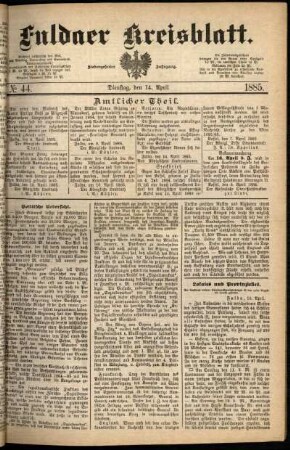 Ausgabe vom Dienstag, den 14. April 1885.