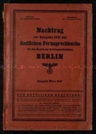 Amtliches Fernsprechbuch, Nachtrag 1941