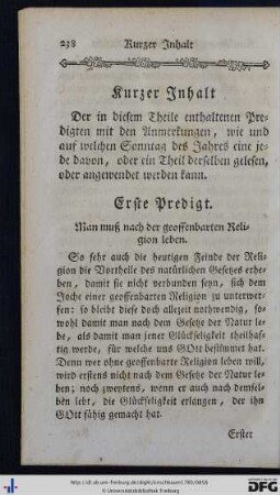 Kurzer Inhalt der Predigten.