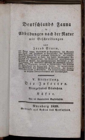 Abth. 5, Bdch. 14: Deutschlands Fauna in Abbildungen nach der Natur mit Beschreibungen. Abth. 5. Deutschlands Insecten. Bdch. 14