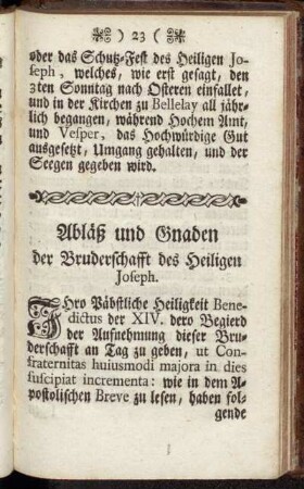 Abläß und Gnaden der Bruderschafft des Heiligen Joseph.