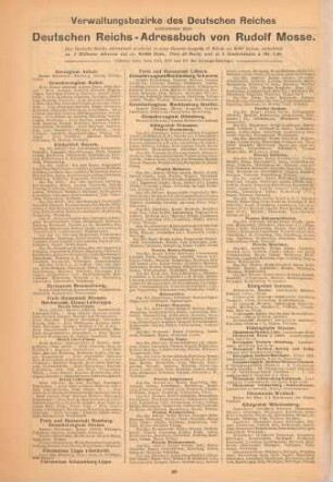 Verwaltungsbezirke des deutschen Reiches, entnommen dem Deutschen Reichs-Adressbuch von Rudolf Mosse.