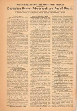 Verwaltungsbezirke des deutschen Reiches, entnommen dem Deutschen Reichs-Adressbuch von Rudolf Mosse.