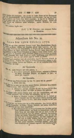Adjunctum sub No. 11. Lunae den 15ten Octobris 1770